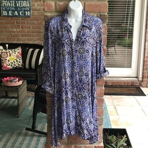 CUPIO Shirtdress Buttoned Blue Black White Career Medium Handkerchief Hem NWOT